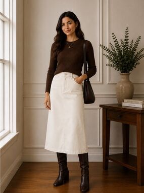 INSPR Ivory Cream Midi Skirt